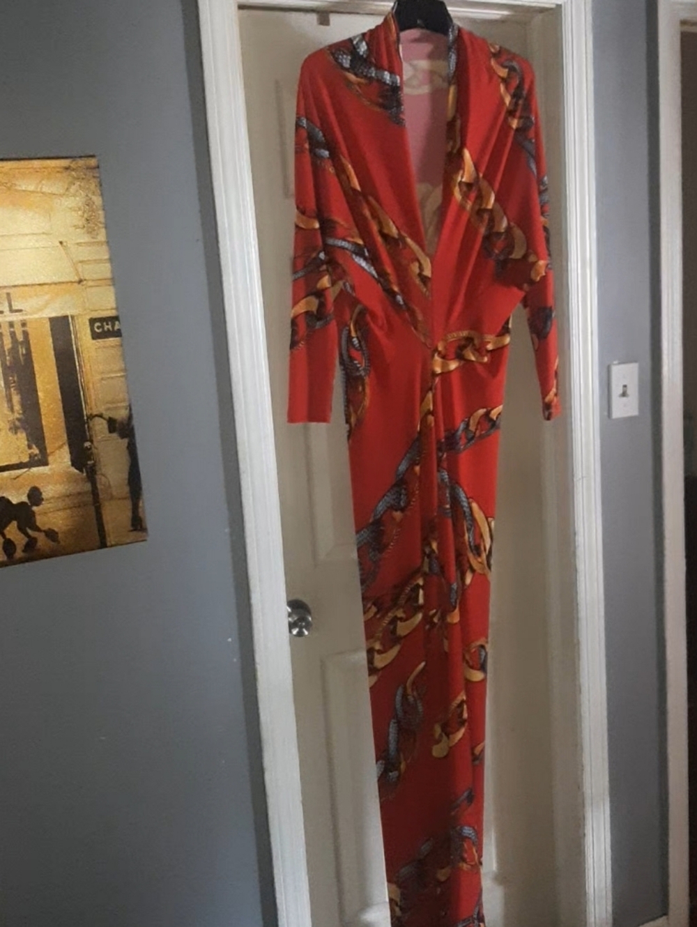 Red Chain Printed Wrap Maxi Dress - Women Size XL